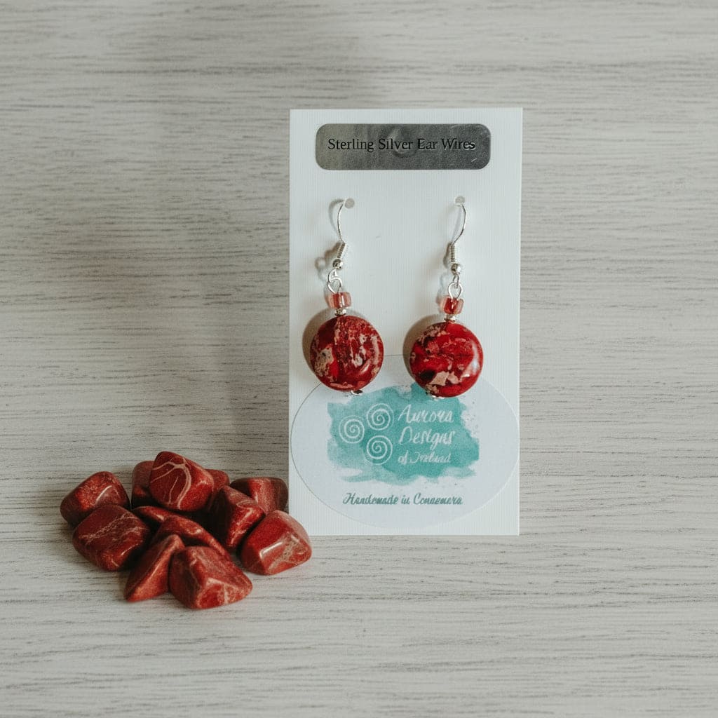 Aurora Design Earrings - Mosaic Stone, Red