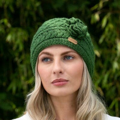 Aran Trellis Design Pullon Hat - Green