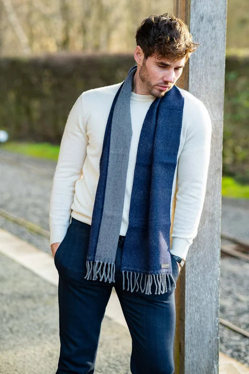 Lambswool Scarf - Grey and Navy Reversable