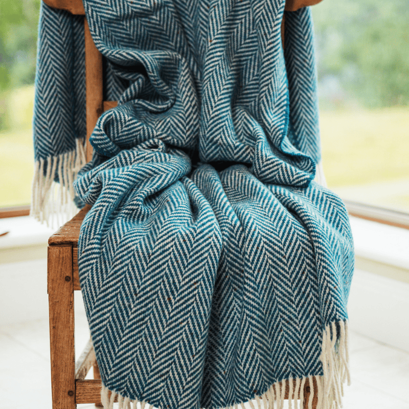 Connemara Sheep & Wool Centre Connemara Handloomed Wool Blanket - Teal