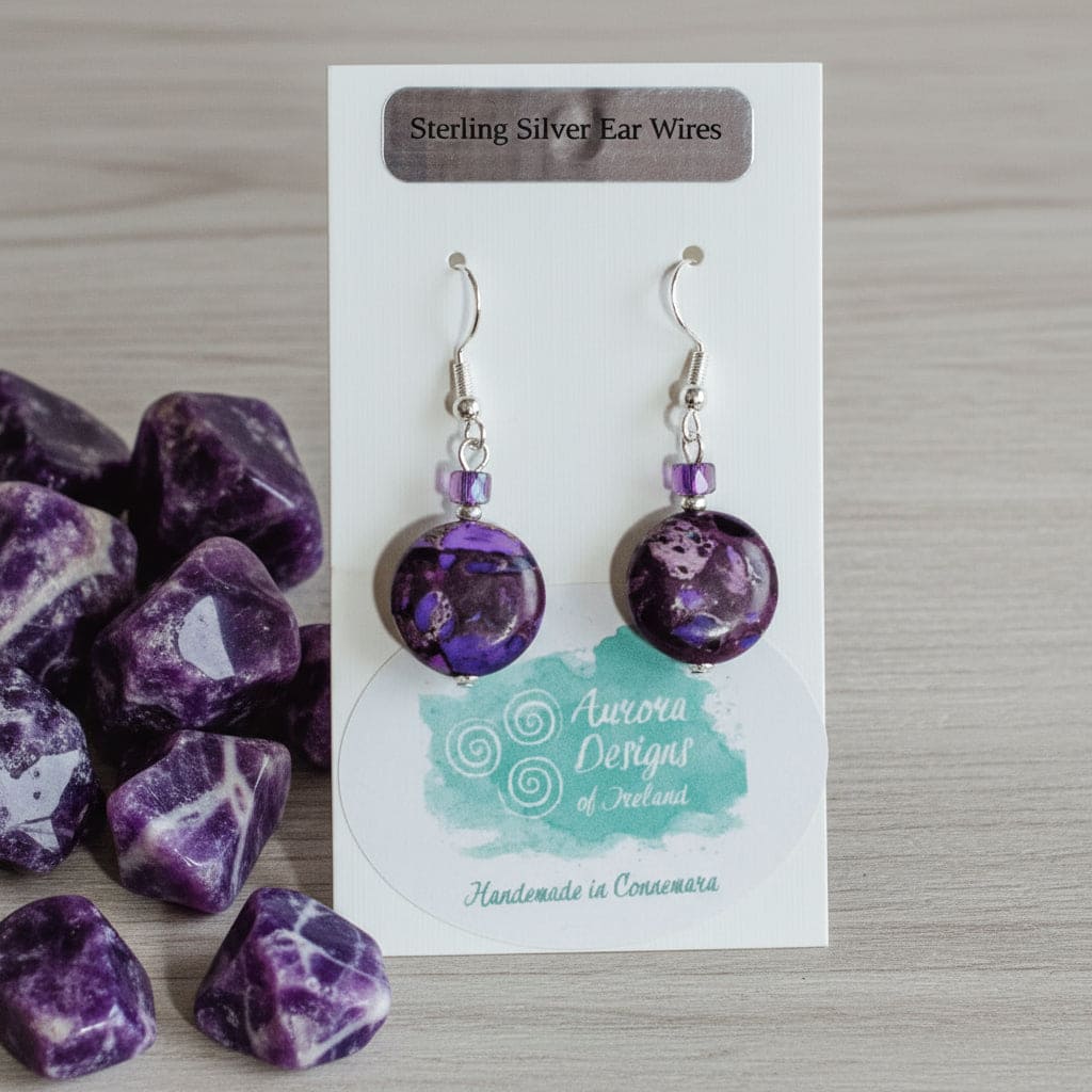 Aurora Design Earrings - Mosaic Stone, Purple