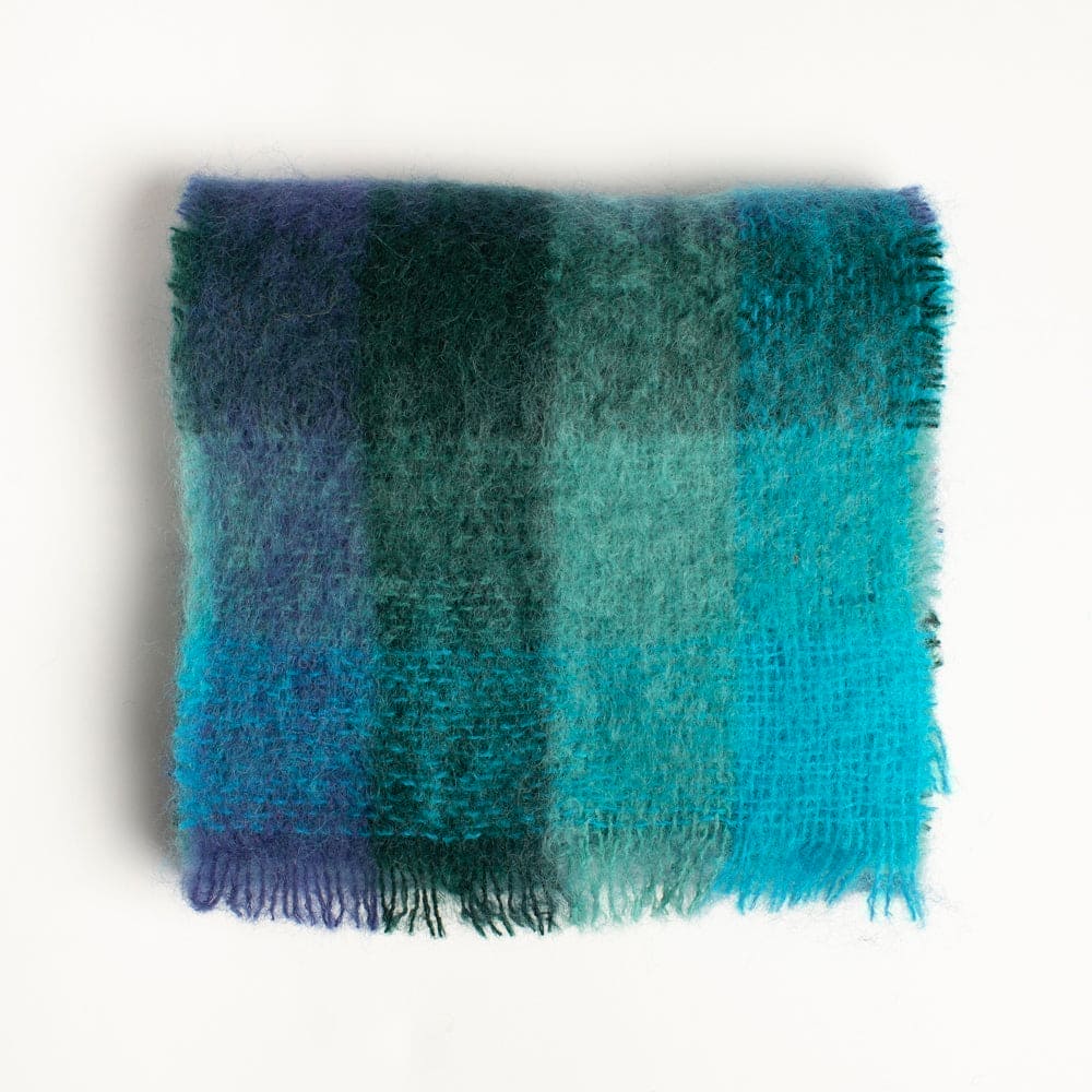 Connemara Sheep & Wool Centre Donegal Design Mohair Hat and Scarf Set - Blue and Green