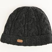 Aran Cable Turnup Hat - Charcoal