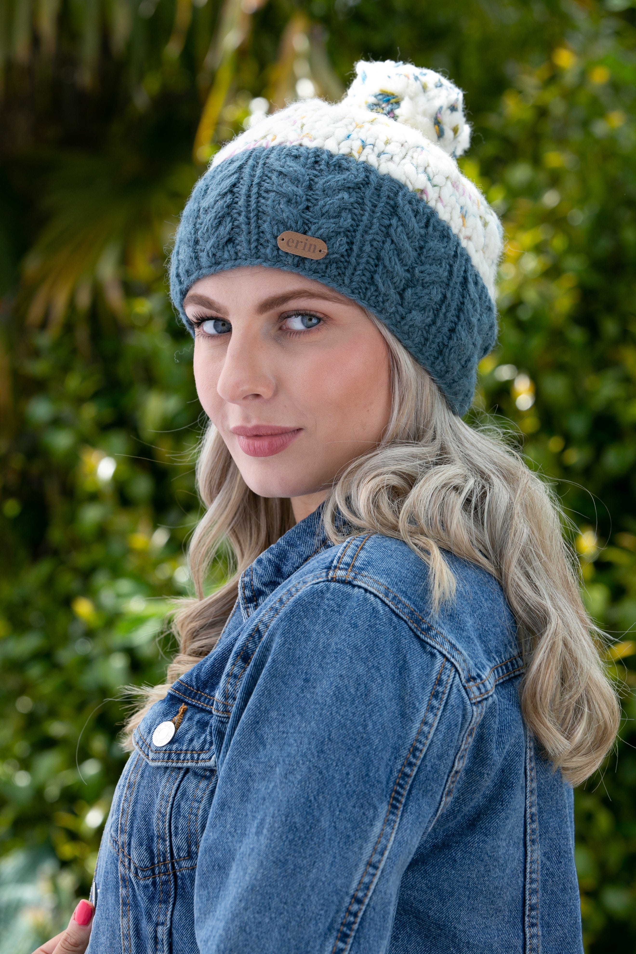 Uneven Wool Bobble Ladies Hat - Blue