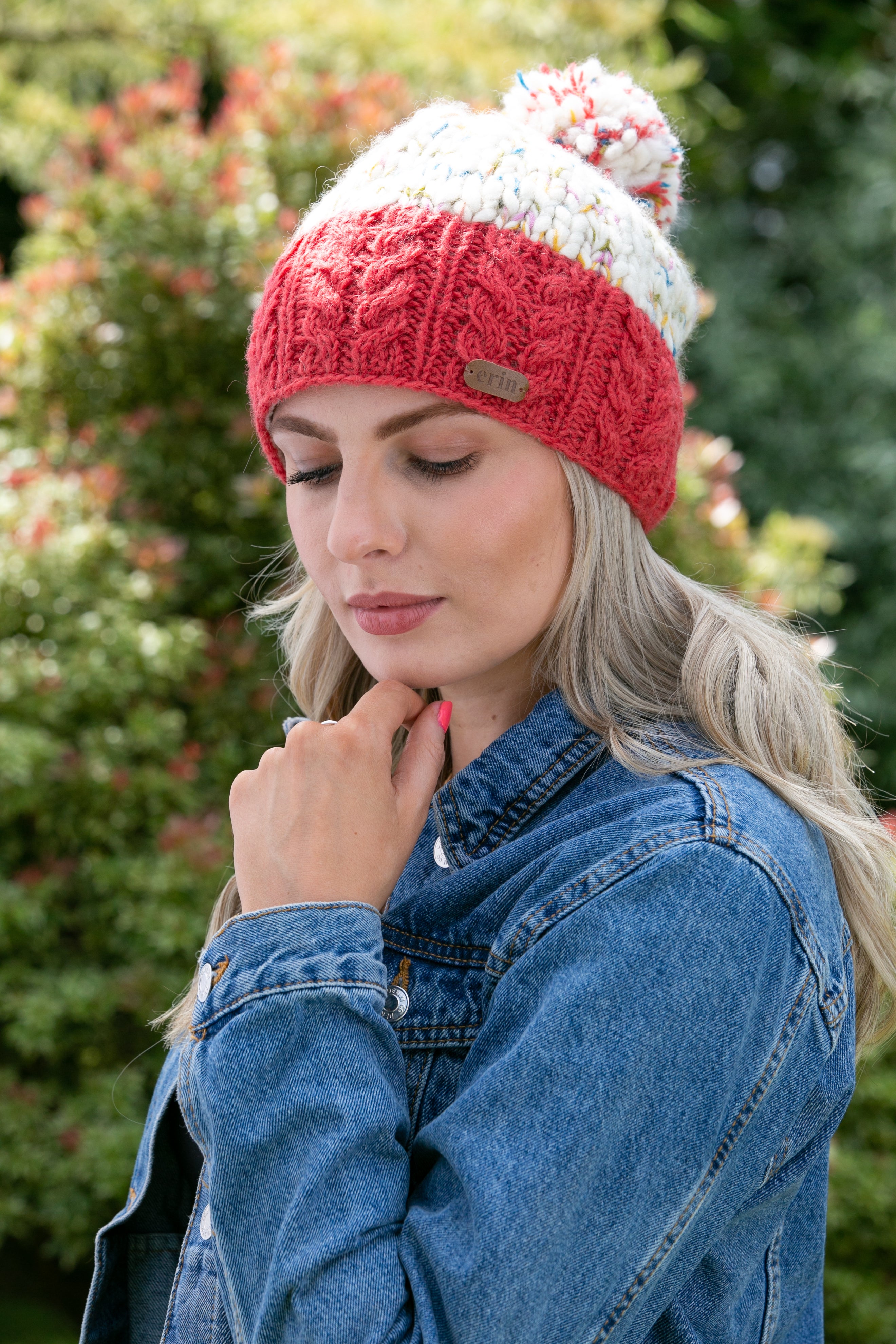 Uneven Wool Bobble Ladies Hat - Raspberry