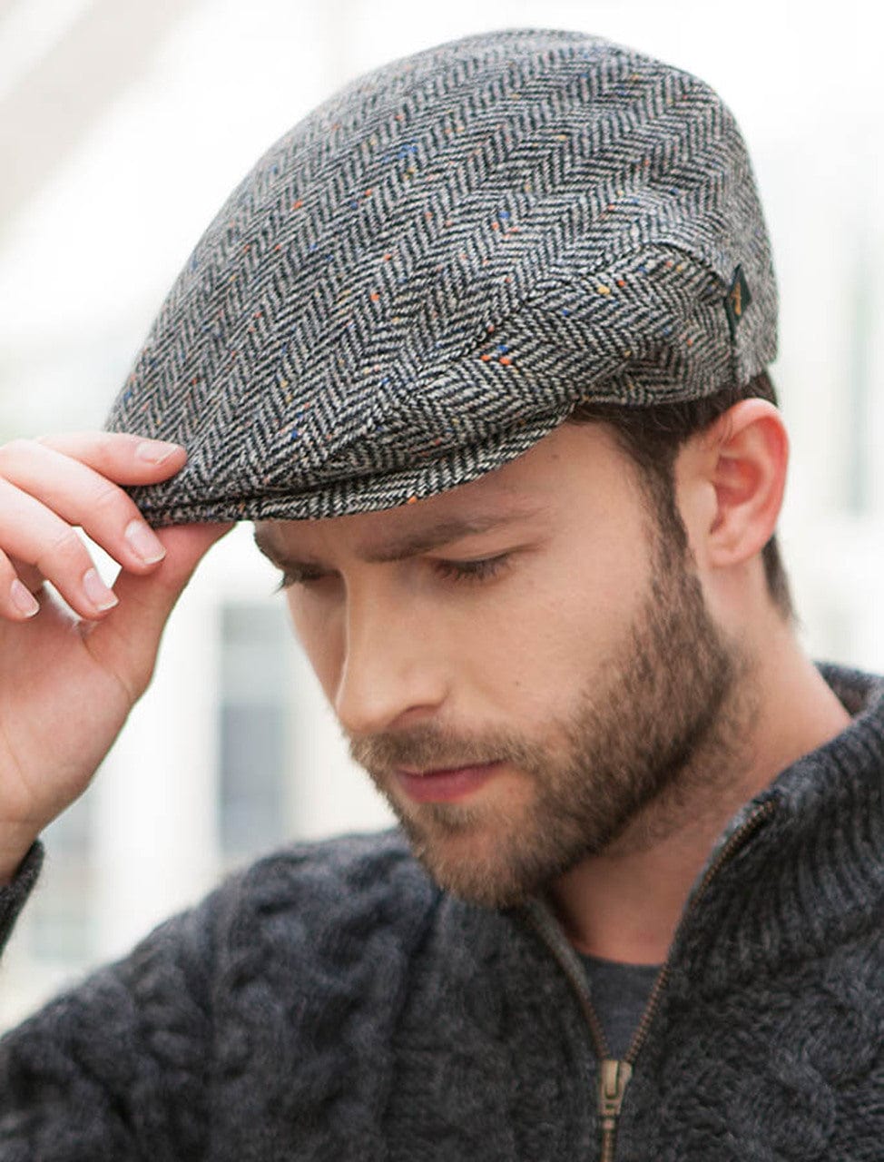 Muckross Handweavers Mens Tweed Flat Cap  -Trinity Cap Grey