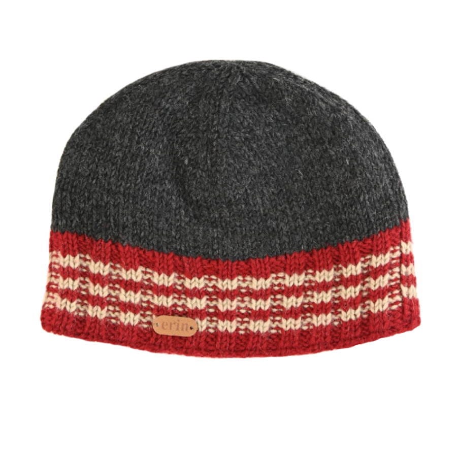 Rib Pullon Hat - Charcoal and Red