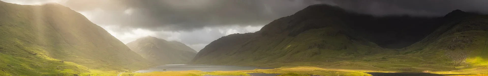 Glorious view of Doolough valley with the sun rays hitting the Valley 