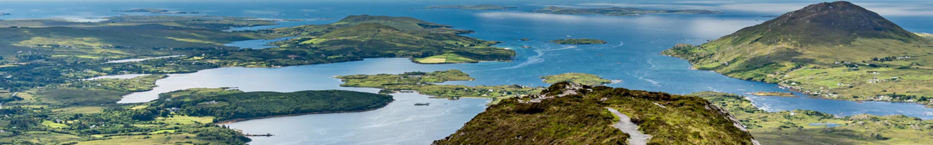 View from the top of a hiking trail overlooking islands off Connemara