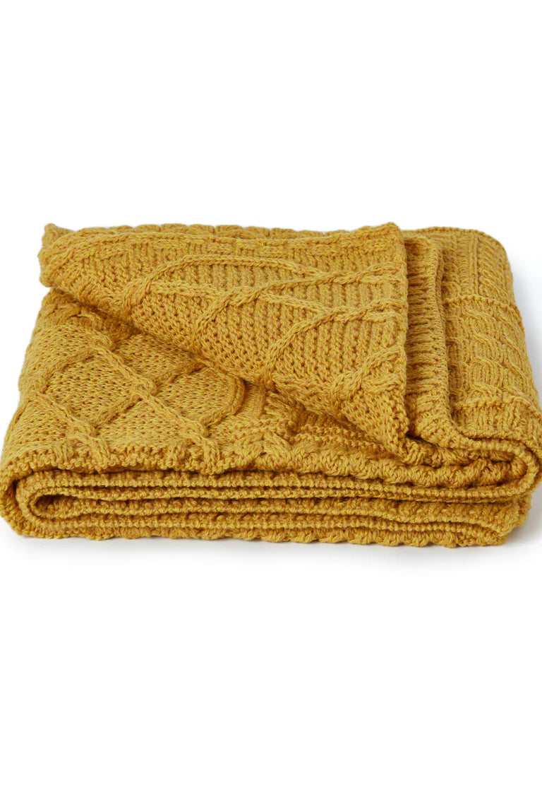 Aran Merino Throw - Sunny Yellow