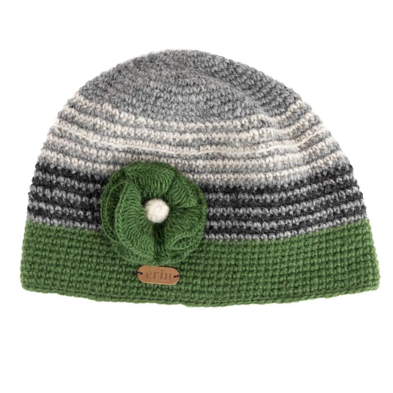 Ladies Crochet  Hat with flower - Green