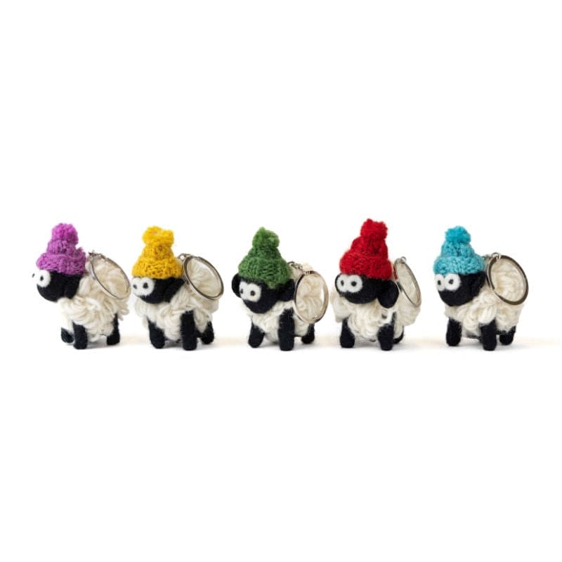 Knitted Sheep Keyring with Bobble Hat