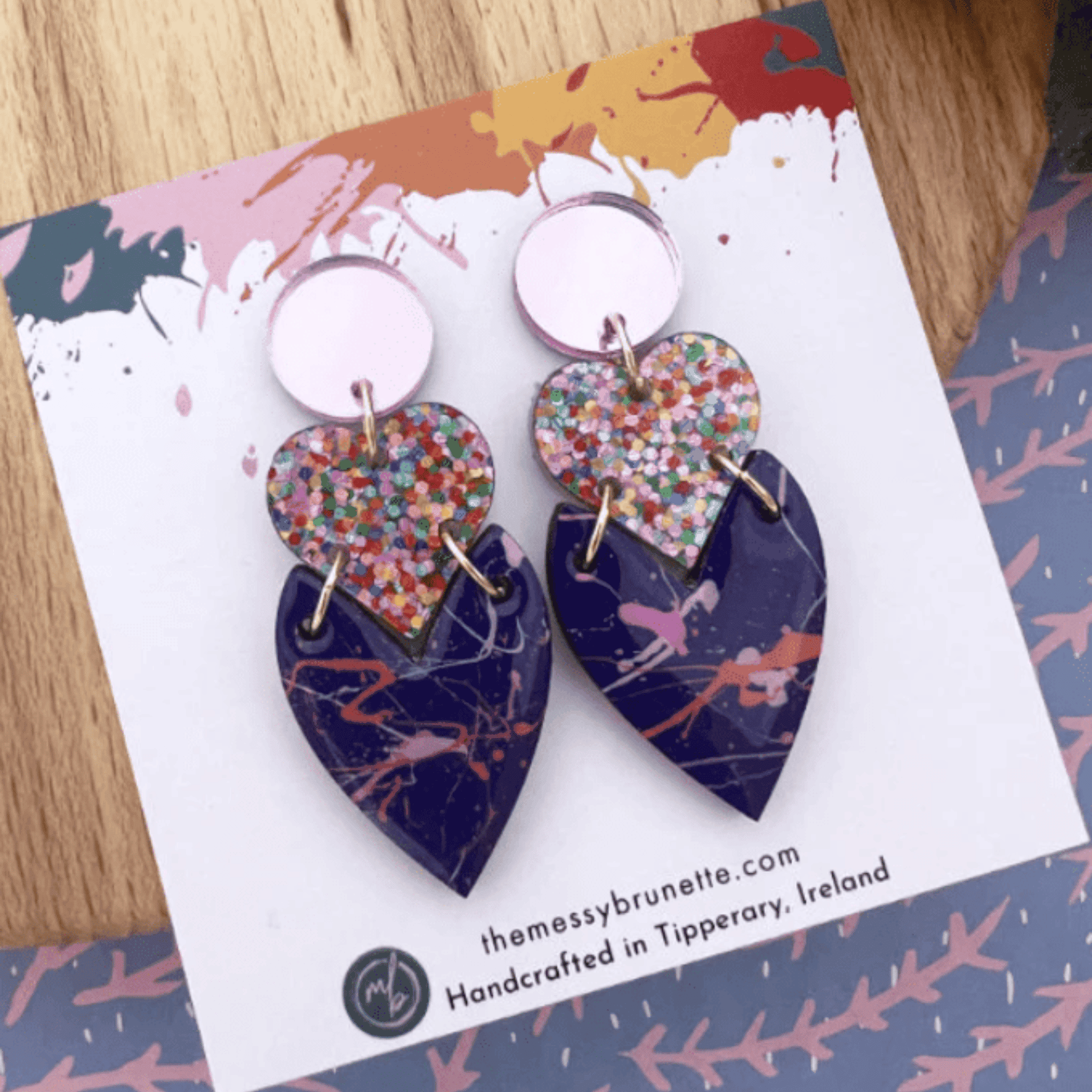 The Messy Brunette - Stacked Hearts Earrings in Blues and Pinks