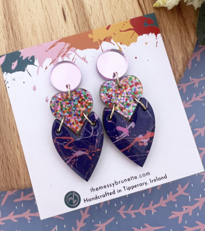 The Messy Brunette - Stacked Hearts Earrings in Blues and Pinks