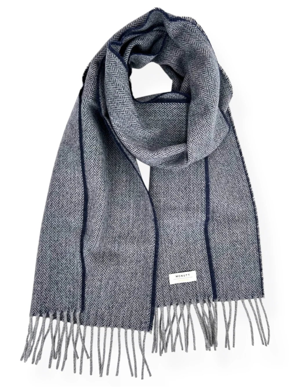 Lambswool Scarf - Navy and Grey Herringbone