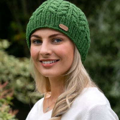 Aran Cable Pullon Hat - Green