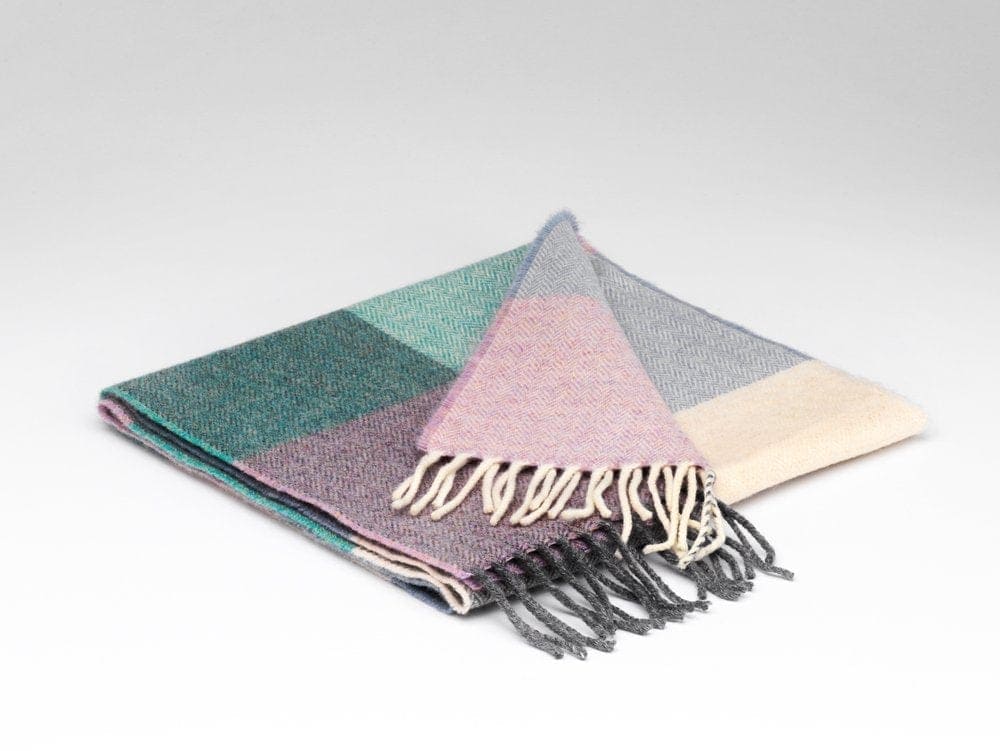 Lambswool Scarf Ladies- Spearmint and Check Smoke