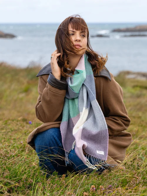 Lambswool Scarf - Spearmint and Smoke Check