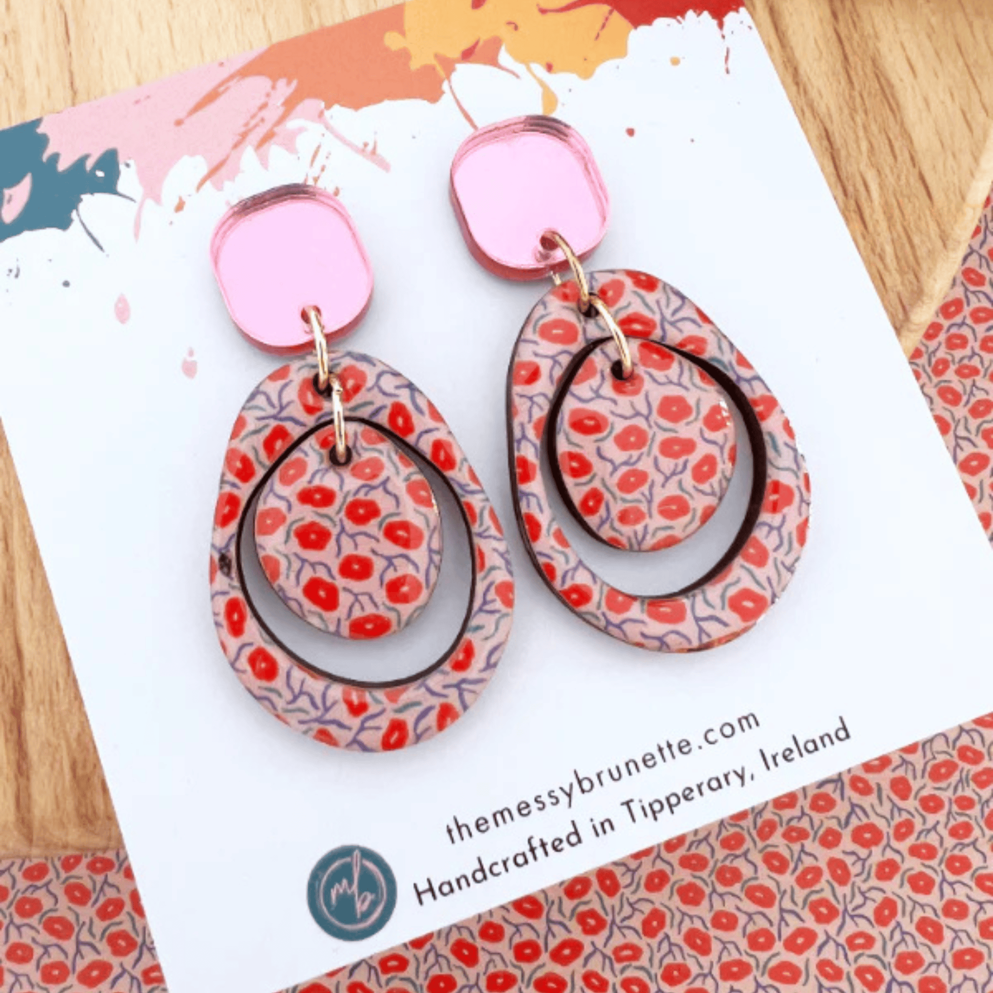 The Messy Brunette - Red and Pink Layered Flowers Earring