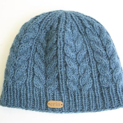 Erin Knitwear Aran Cable Blue Pullon Hat