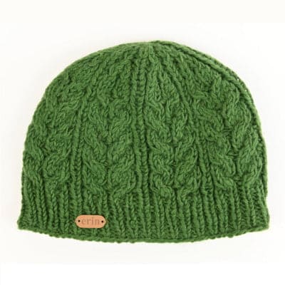 Erin Knitwear Aran Cable Green Pullon Hat