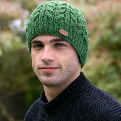 Erin Knitwear Aran Cable Green Pullon Hat