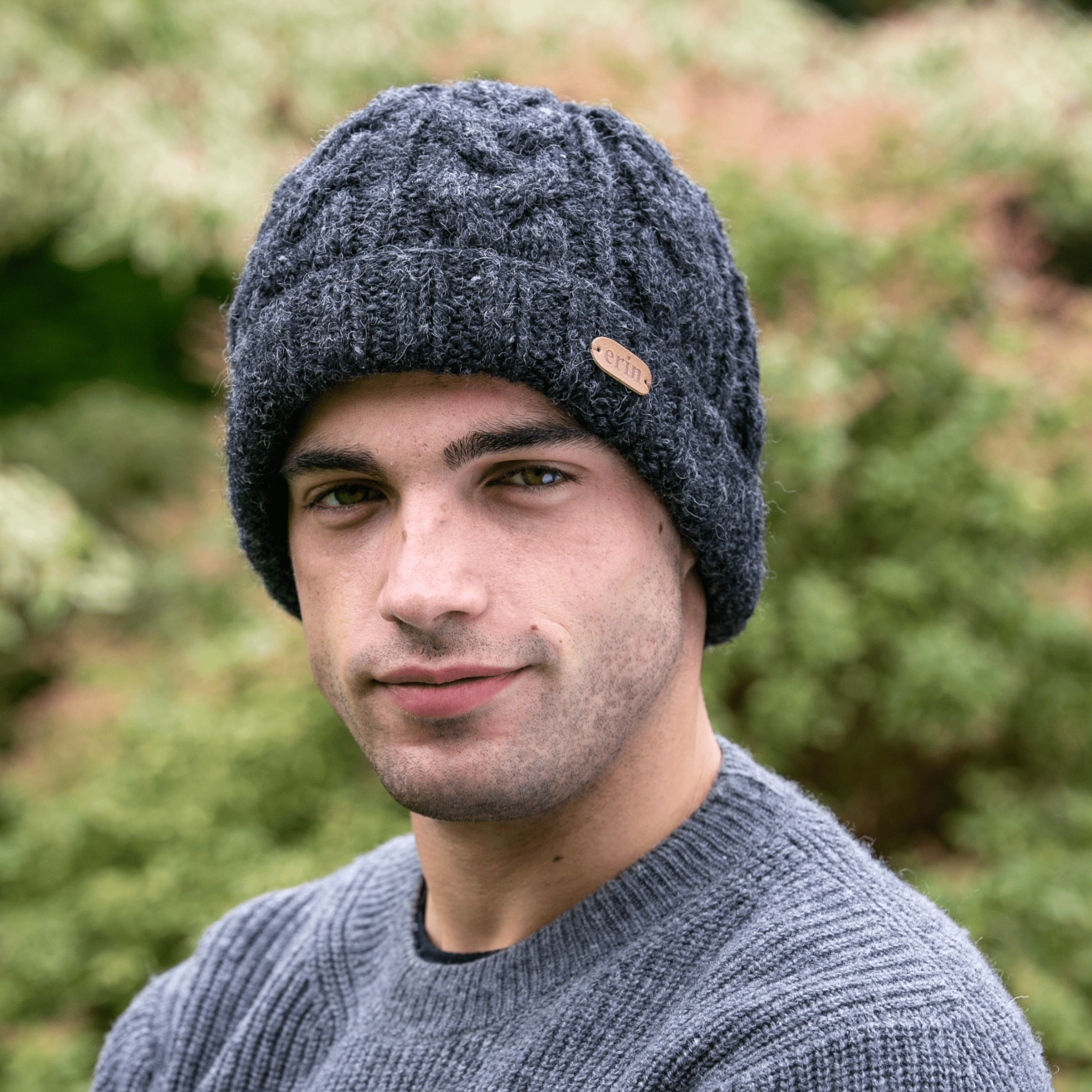 Erin Knitwear Aran Cable Turnup Hat - Charcoal