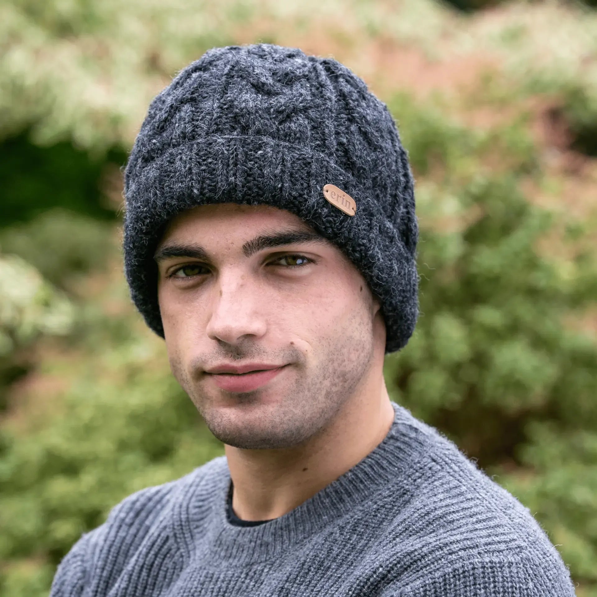 Erin Knitwear Aran Cable Turnup Hat - Charcoal