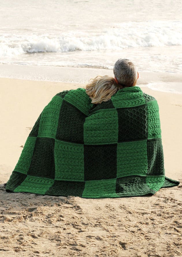 Aran Woollen Mills Aran Merino Patchwork Throw - Green