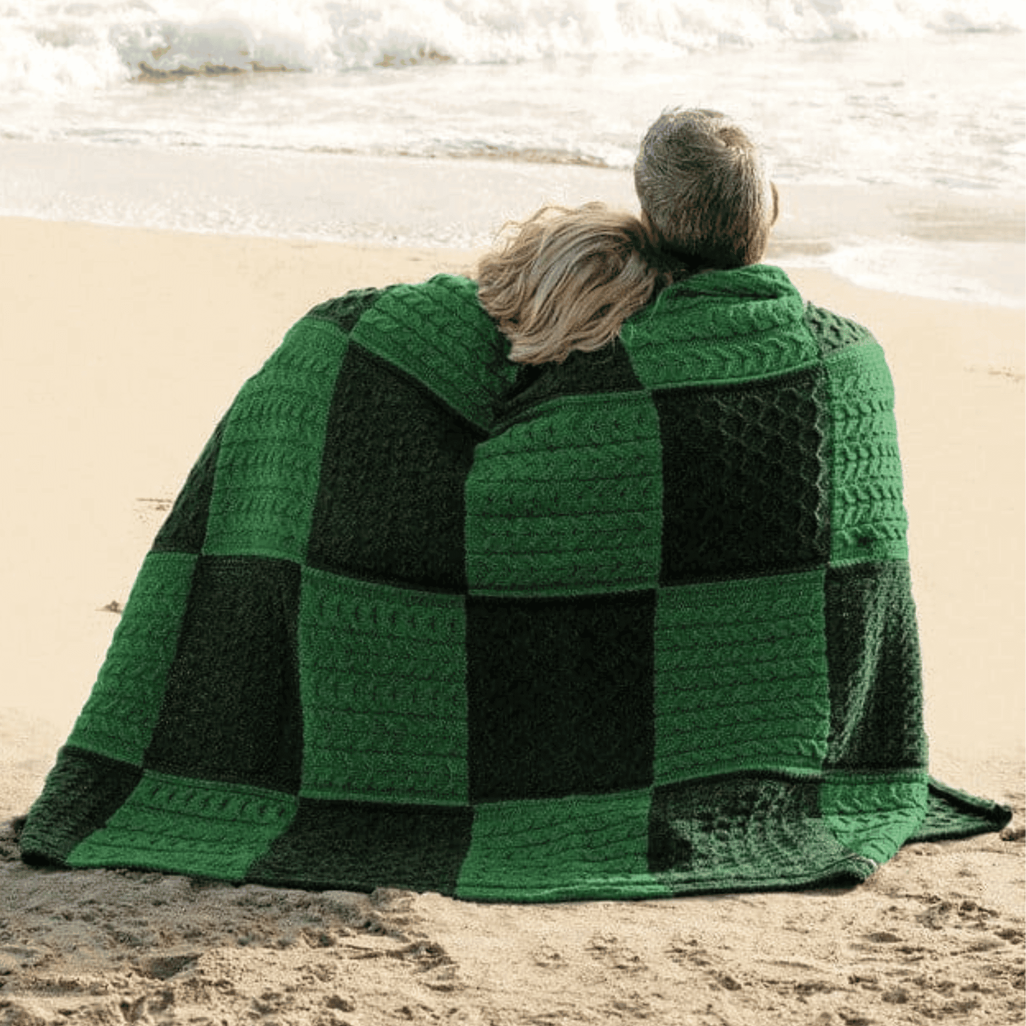 Aran Woollen Mills Aran Merino Patchwork Throw - Green