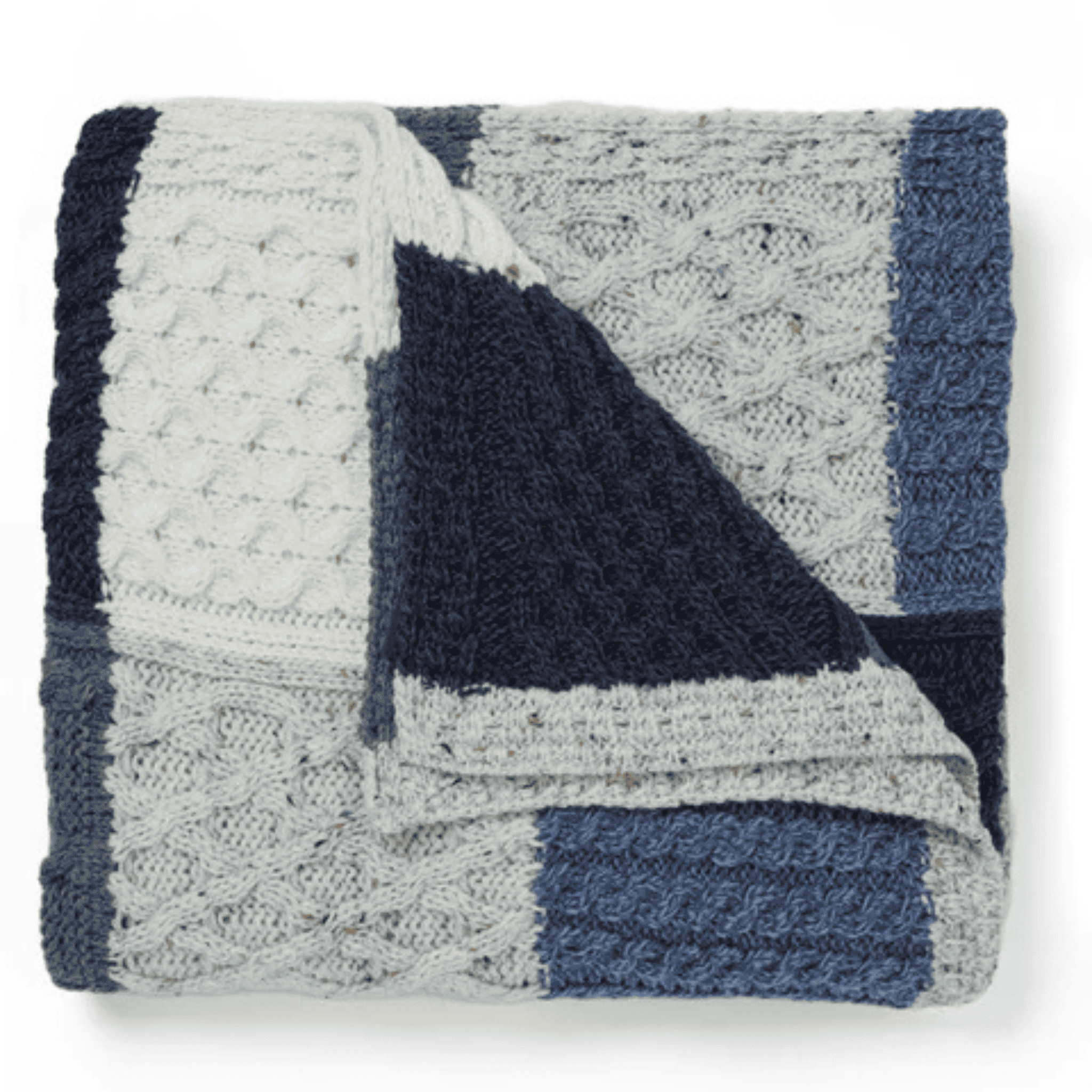 Aran Woollen Mills Aran Merino Patchwork Throw - Killala Aran Intarsia - Blue