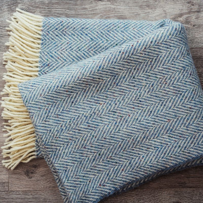 Connemara Sheep & Wool Centre Connemara Handloomed Wool Blanket - Light Blue