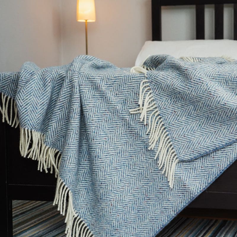 Connemara Sheep & Wool Centre Connemara Handloomed Wool Blanket - Light Blue