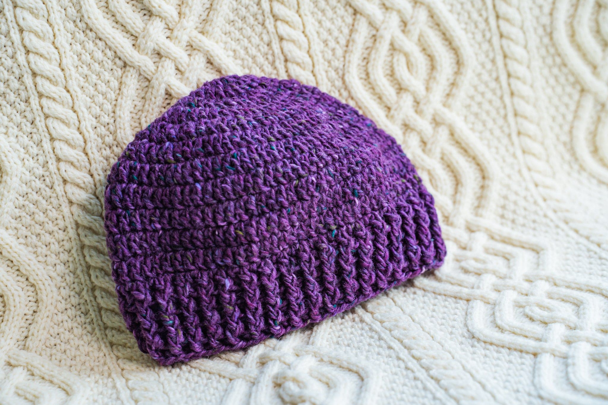 Connemara Sheep & Wool Centre Purple Connemara Ladies Crochet Beanie