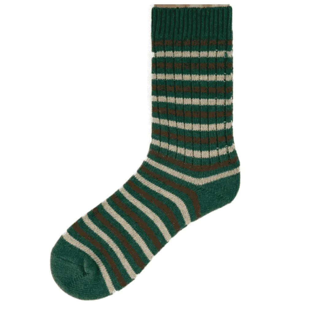 Connemara Socks Green and Stone Connemara Socks - Merino Stripe Large