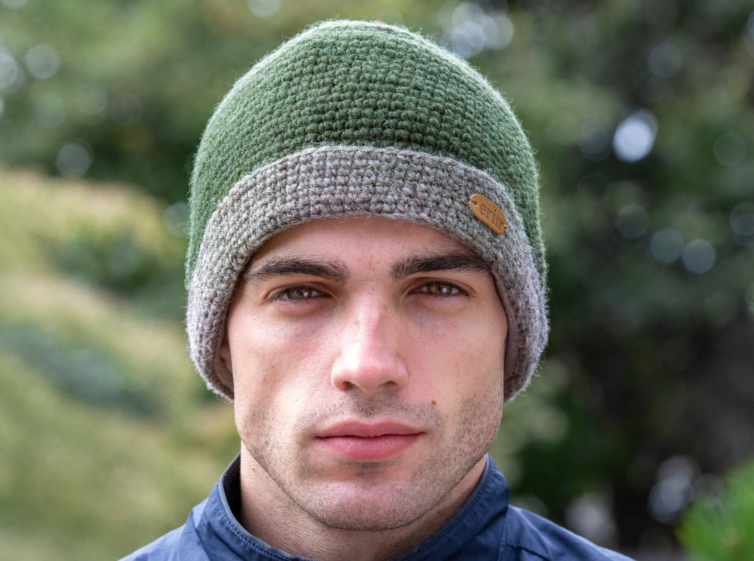 Erin Knitwear Crochet Turnup Hat - Green and Grey