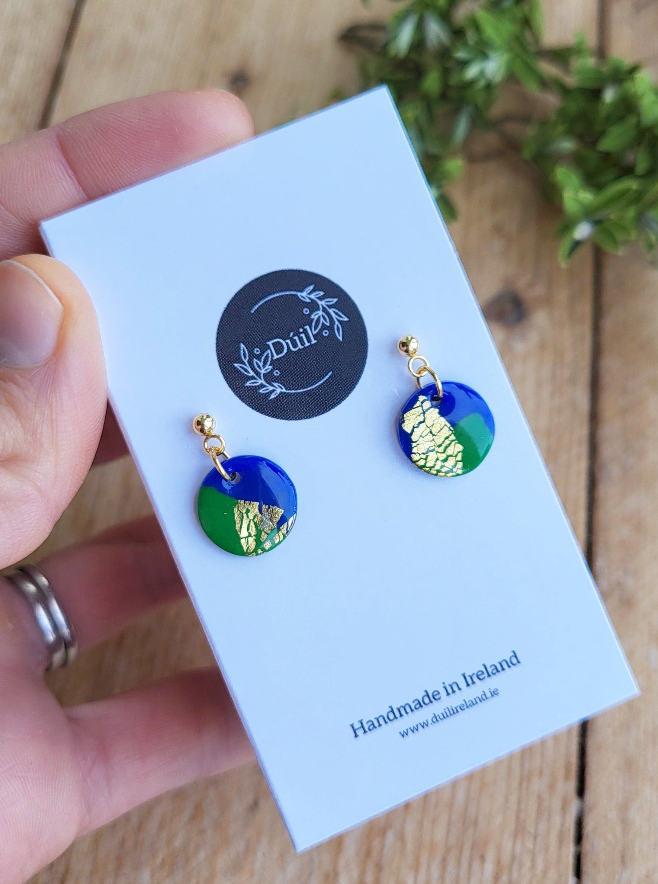 Dúil Dúil Dainty Dangle Earrings - Blue Green and Gold