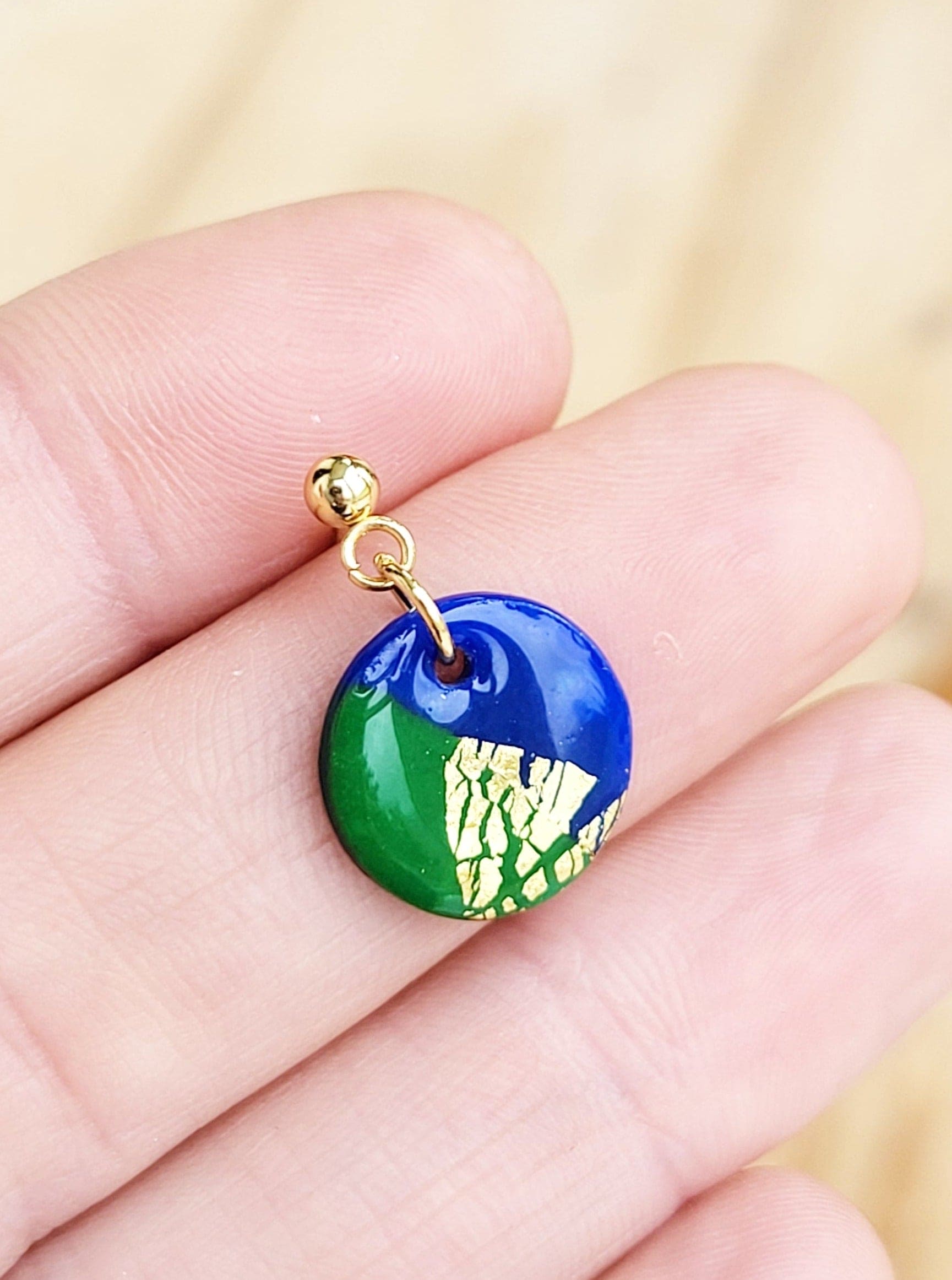 Dúil Dúil Dainty Dangle Earrings - Blue Green and Gold