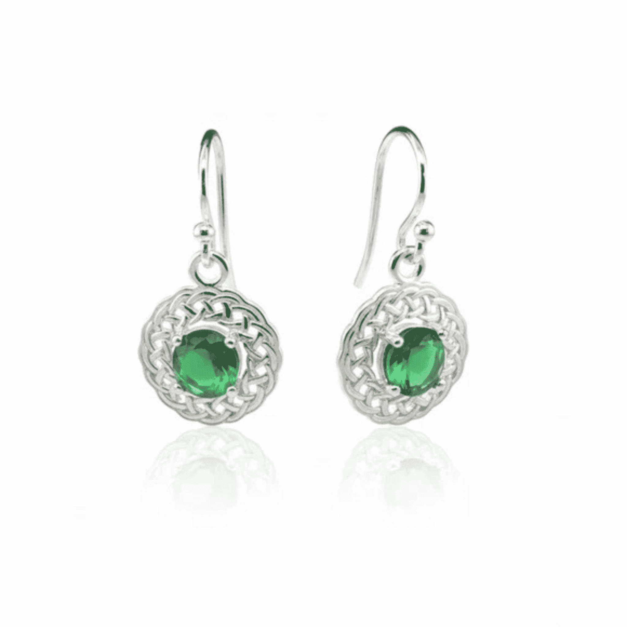 Woods Celtic Jewellery Green Stone Celtic Earrings - Sterling Silver