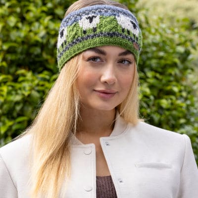 Erin Knitwear Headband with Sheep - Blue and  Green