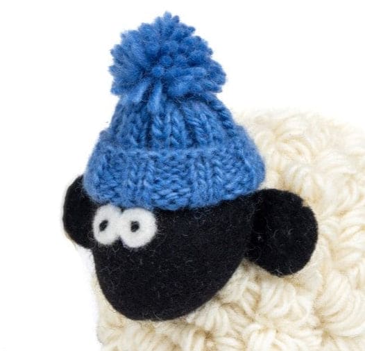 Erin Knitwear Blue Knitted Sheep Collectable with Bobble Hat
