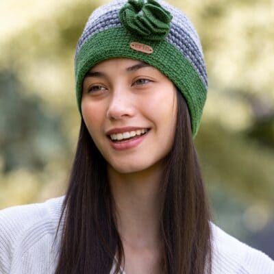 Erin Knitwear Ladies Crochet  Hat with flower - Green