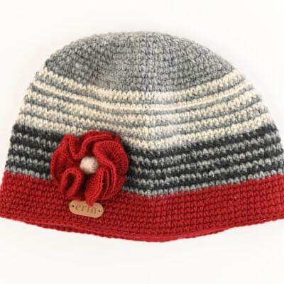 Erin Knitwear Ladies Crochet  Hat with flower - Red