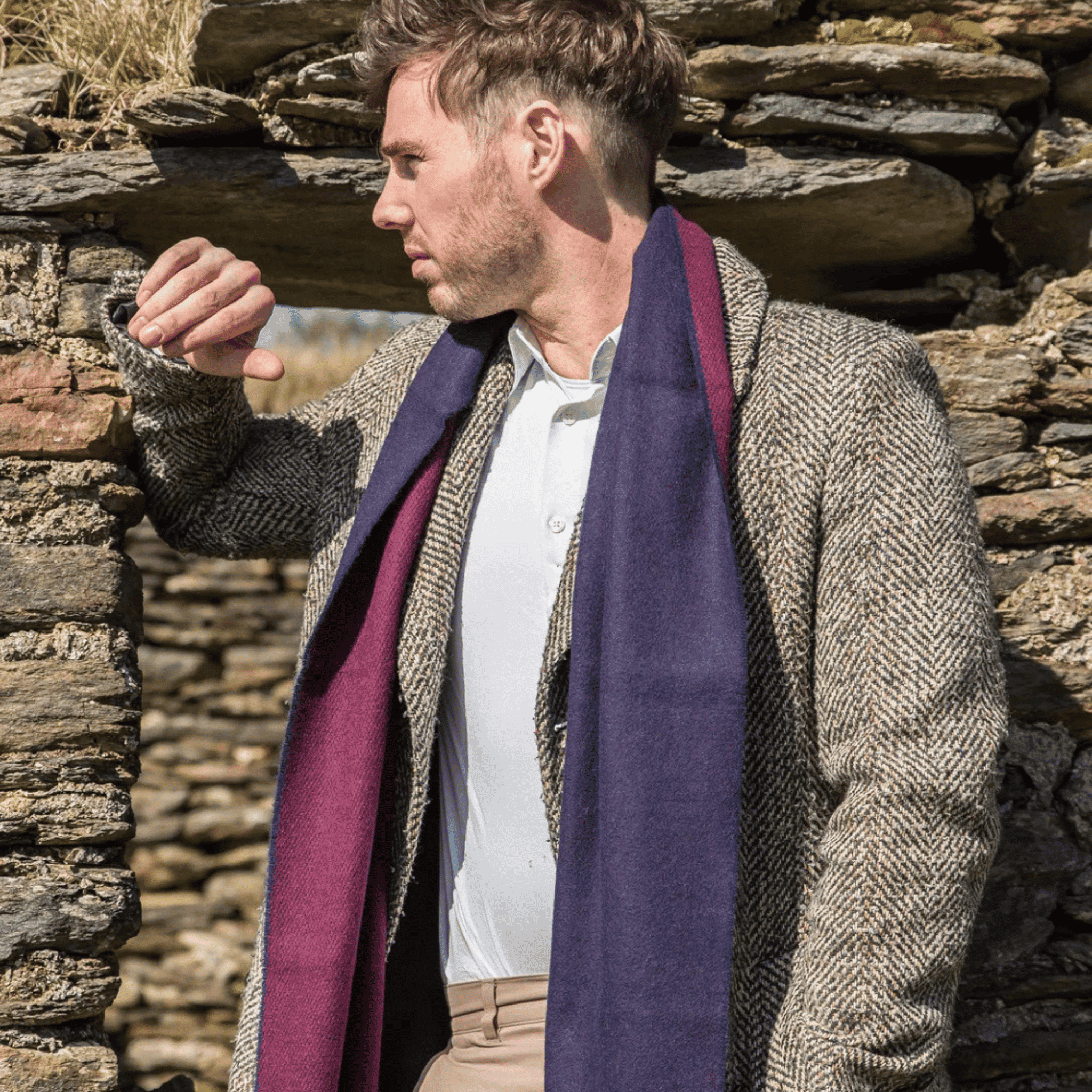 Connemara Sheep & Wool Centre Lambswool Scarf - Burgandy and Navy Reversable