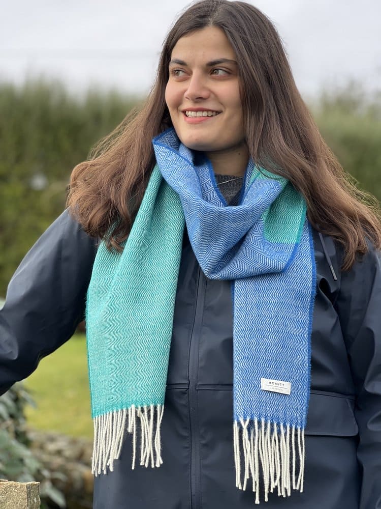 Connemara Sheep & Wool Centre Lambswool Scarf Ladies- Aqua Wave