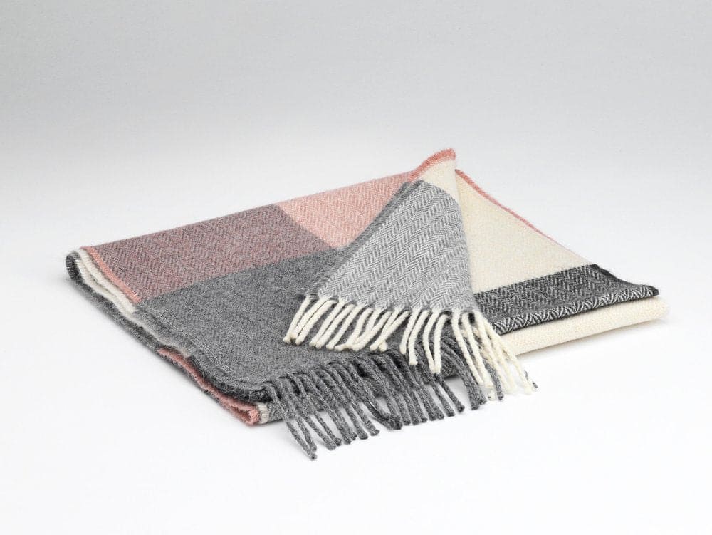Connemara Sheep & Wool Centre Lambswool Scarf- Ladies - Rose and Grey Check