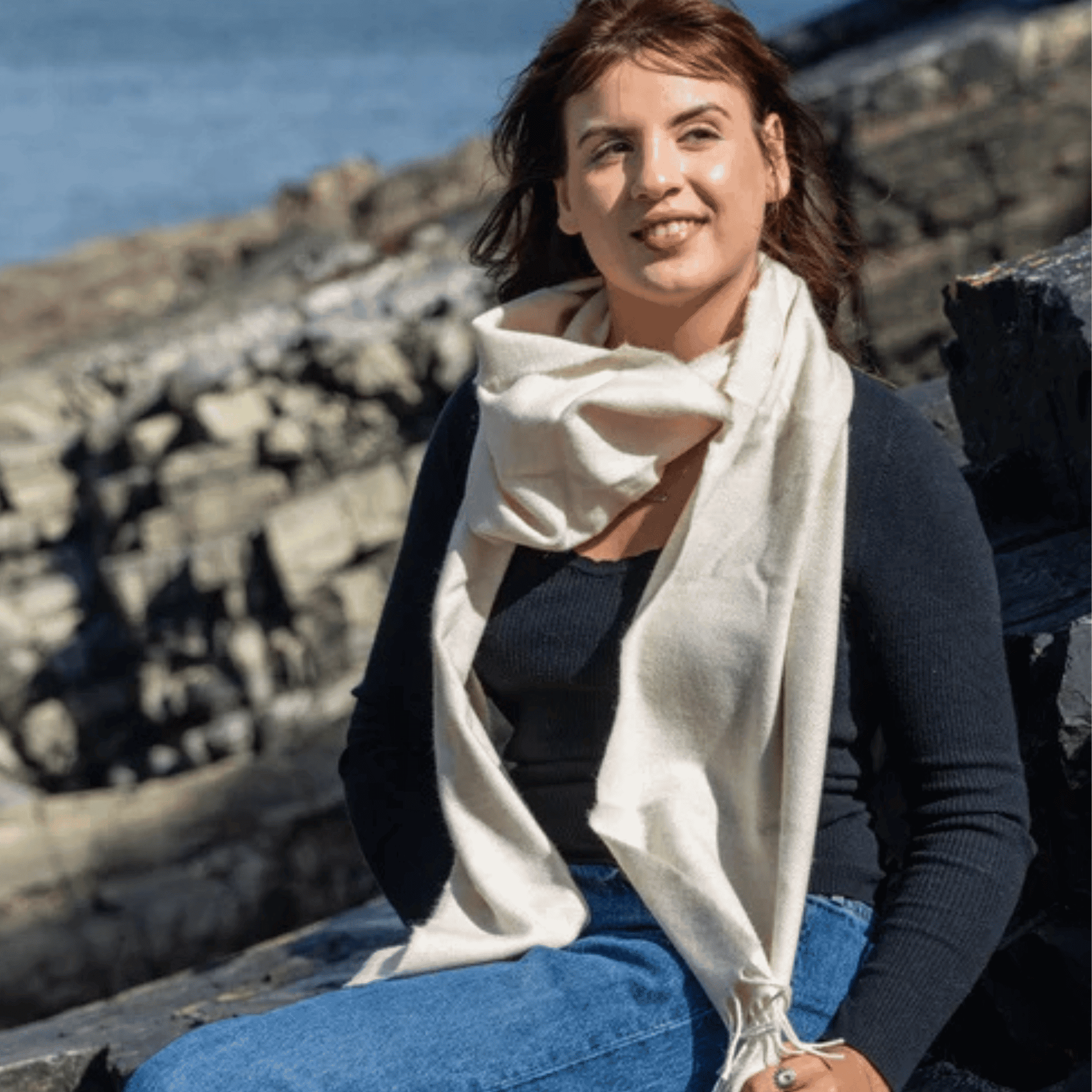 Connemara Sheep & Wool Centre Lambswool Scarf - Linen Herringbone