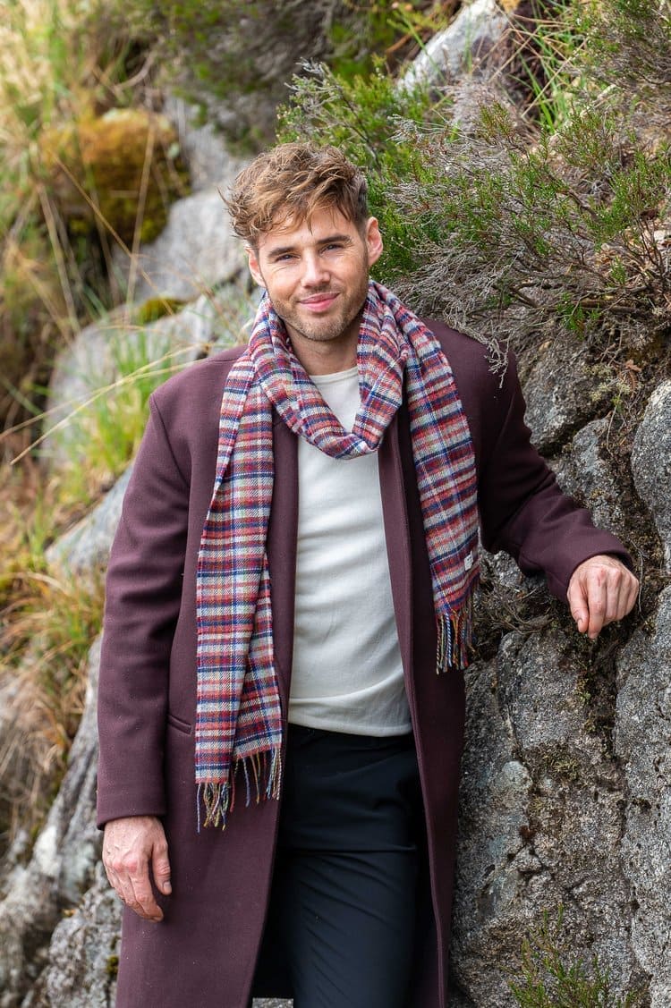 Connemara Sheep & Wool Centre Lambswool Scarf Mens- Mulroy Mini Check