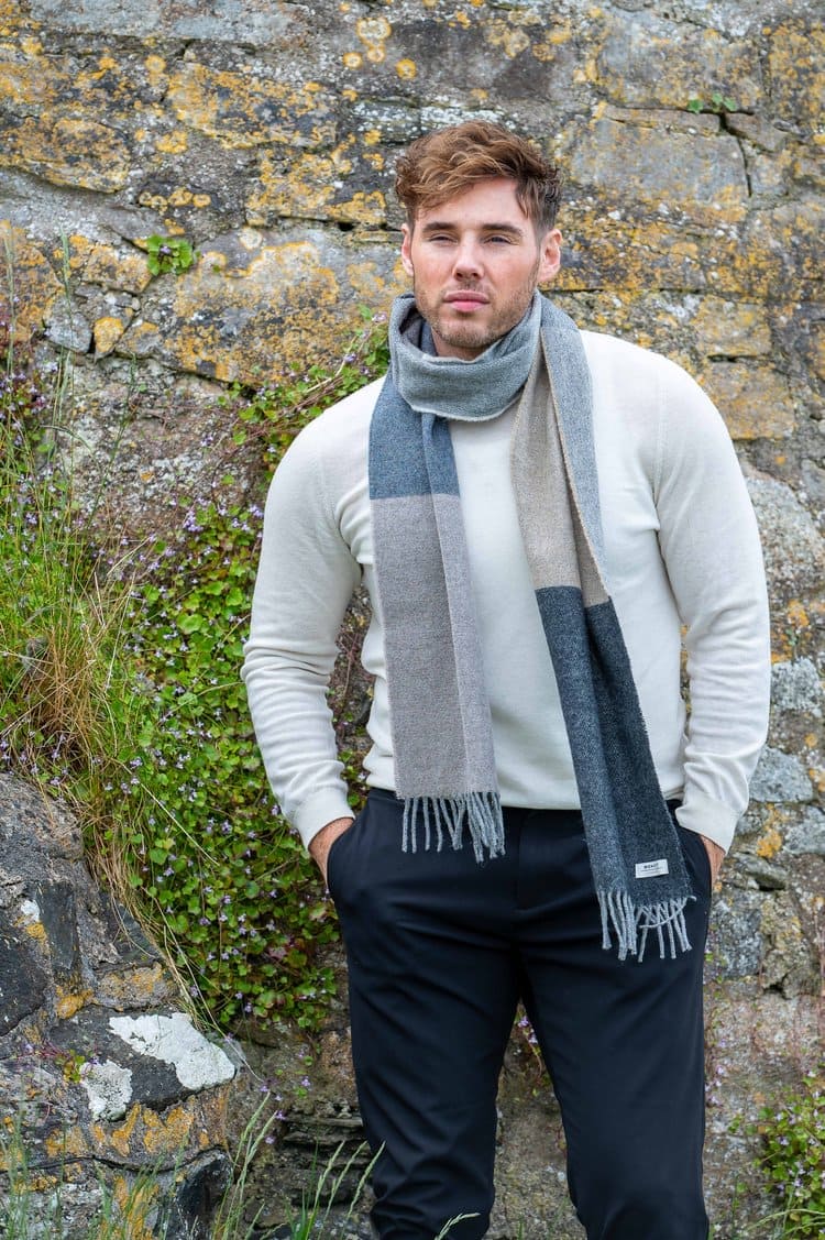 Connemara Sheep & Wool Centre Lambswool Scarf Mens- Tokyo Stripe