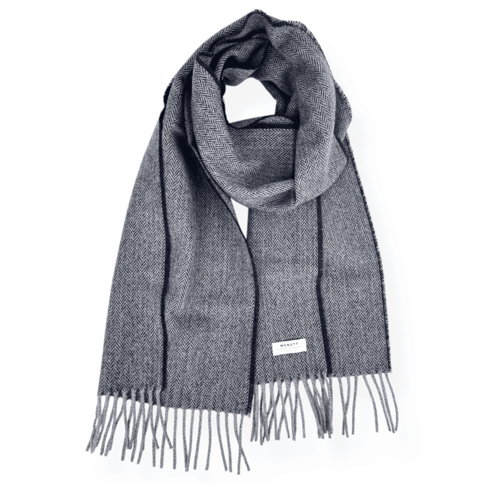 Connemara Sheep & Wool Centre Lambswool Scarf - Navy and Grey Herringbone